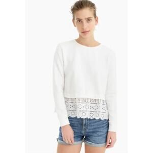 J.Crew Women's Eyelet Hem Sweatshirt White XS EUC